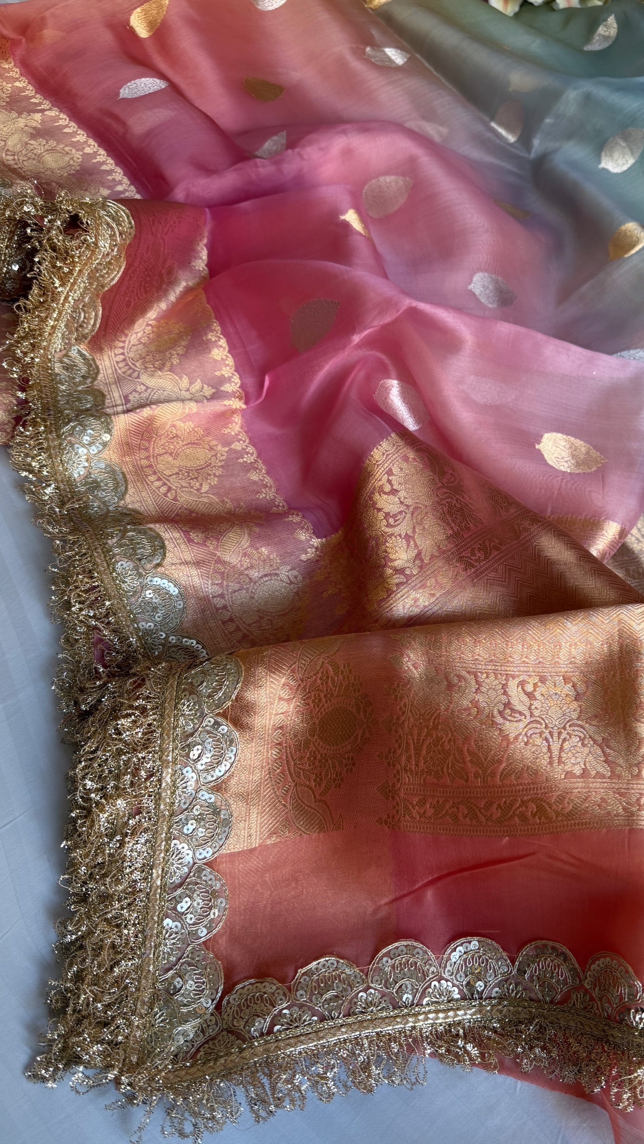 4D shaded rang birangi kora silk multicoloured kadhwa saree